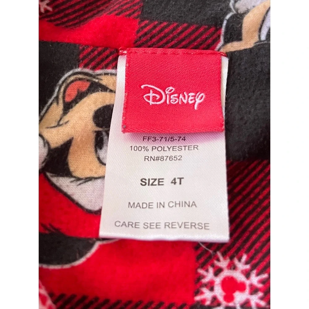 Disney Mickey Mouse 2PC Toddler Christmas Pajamas 4T Red Black Plaid Santa Set